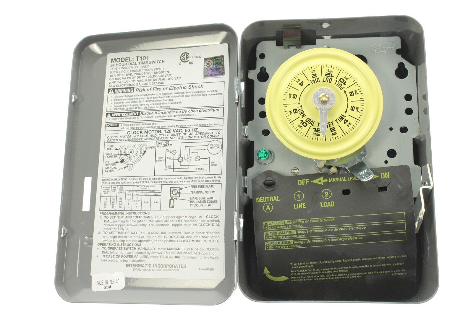 Intermatic T100 Series 40 Amp 125V SPST 24-Hour Mechanical Time Switch with Indoor Enclosure